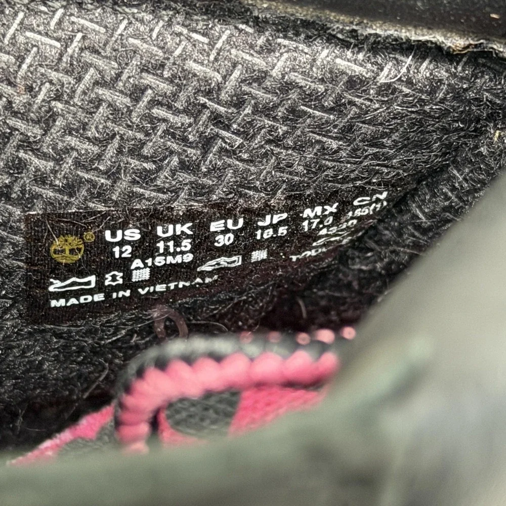 Timberland Combat Boots Girls Size 12 Black Pink Waterproof Nubuck‎ Hearts A15M9